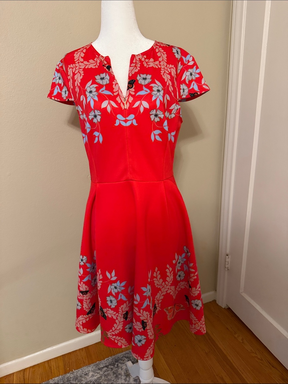 Ted Baker London Red Floral Fit-and-Flare Dress
